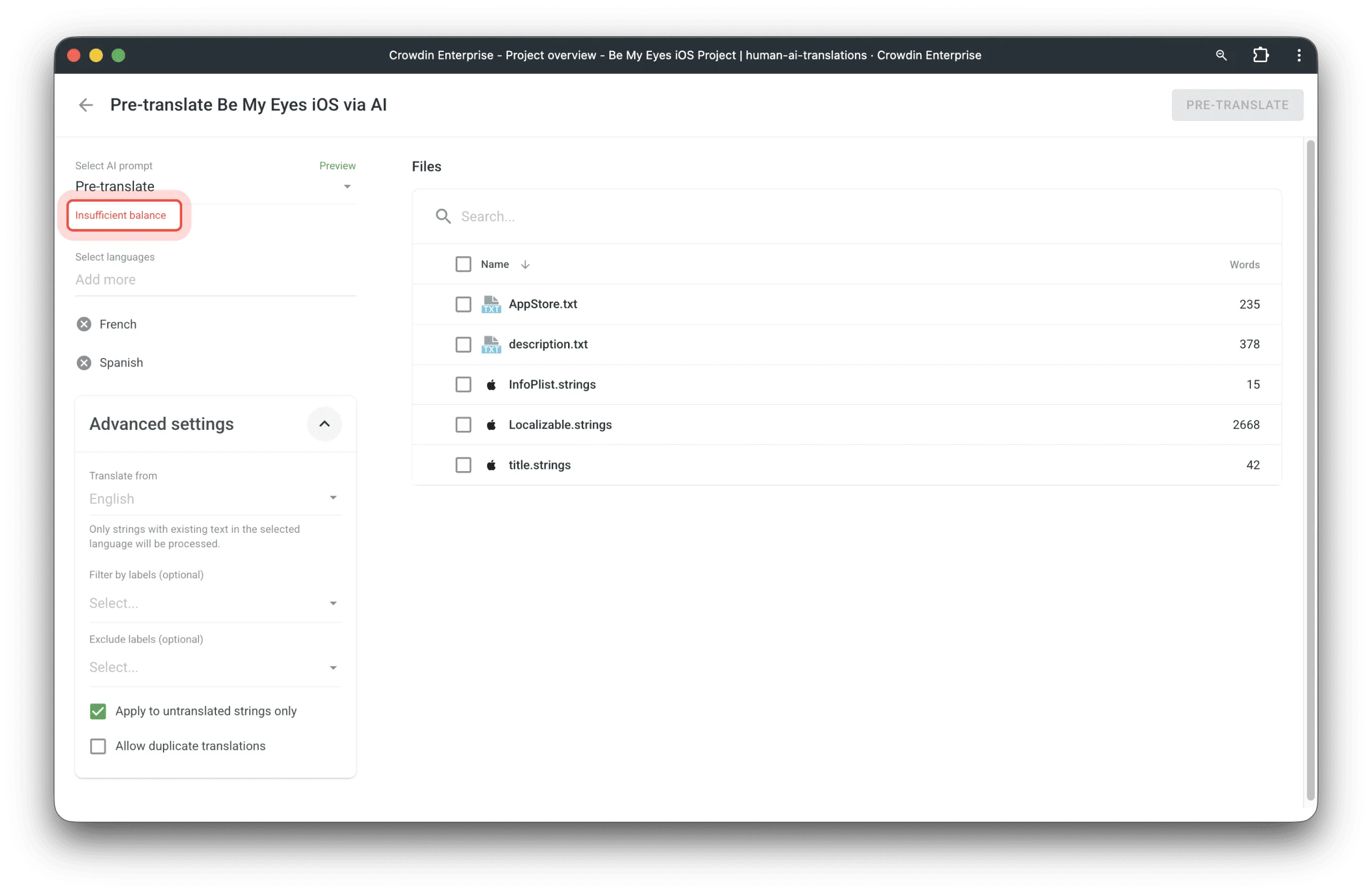 Prompt Status in Crowdin